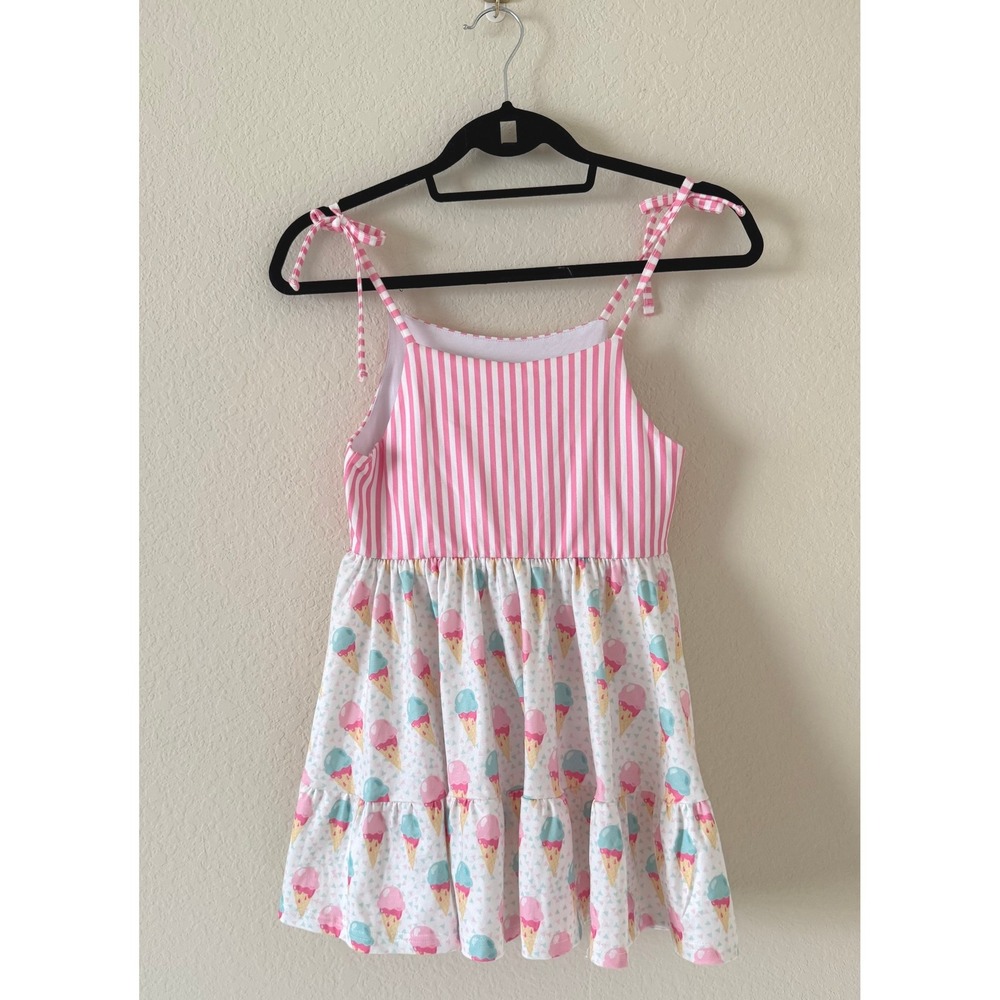 Makena Lane Girls Ice Cream White and Pink Adjustable‎ Tunic Dress Size 10